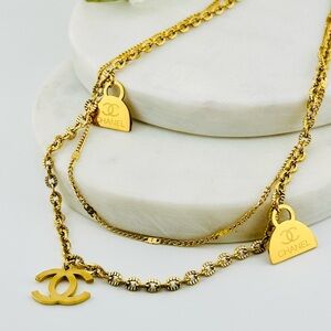 18K Gold Plated Stainless Steel Double Chain Designer Inspired Necklace